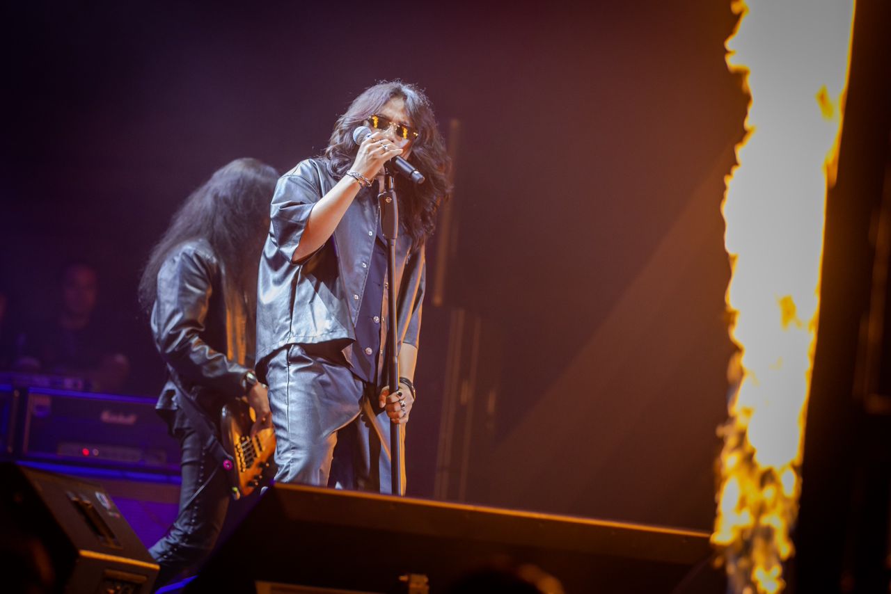 Rock concert with pyrotechnics