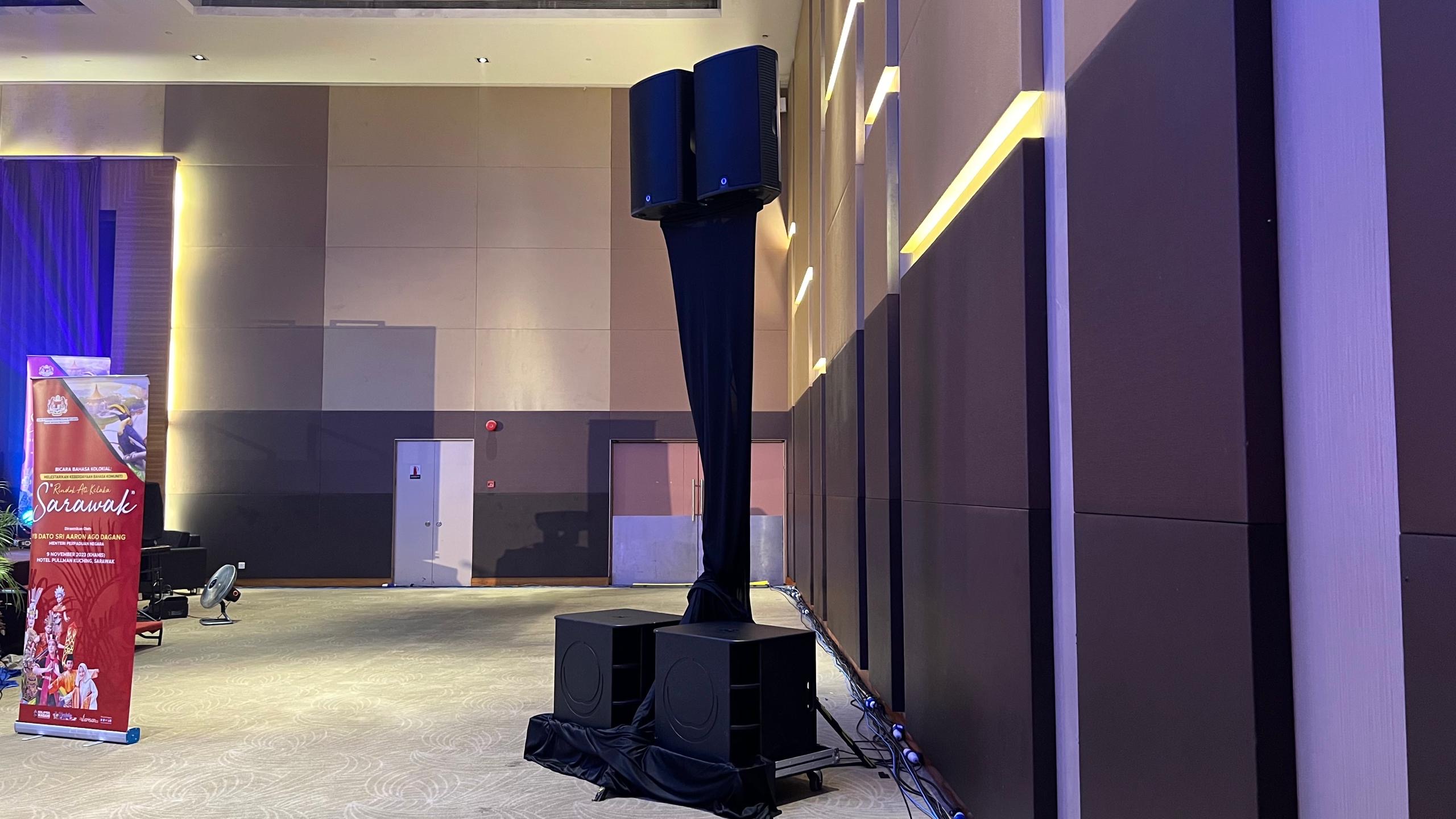Event setup with audio equipment